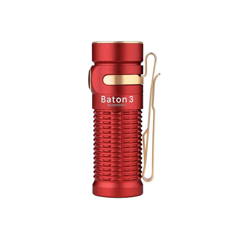 Olight Baton 3 Rechargeable EDC Flashlight With Charging Case | Premium Edition Red