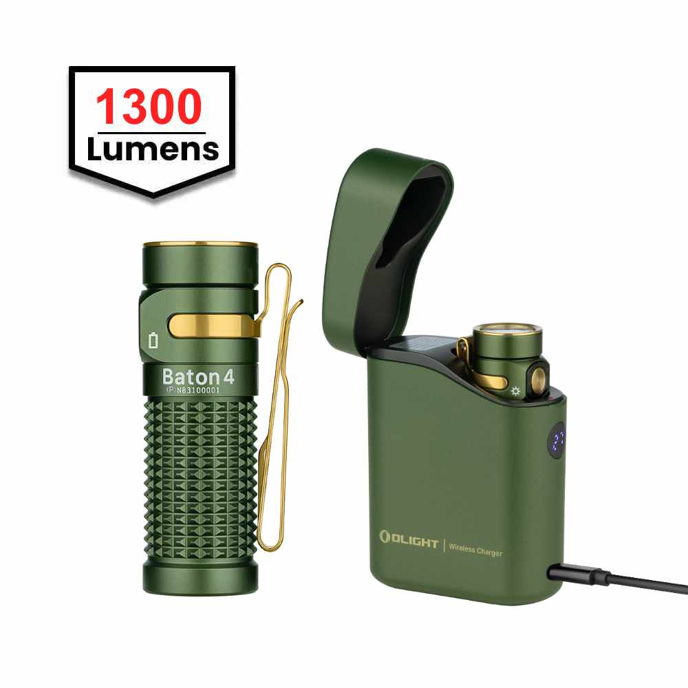 Olight Baton 4 EDC Flashlight 1300 Lumens With Charging Case | OD Green | Premium Edition