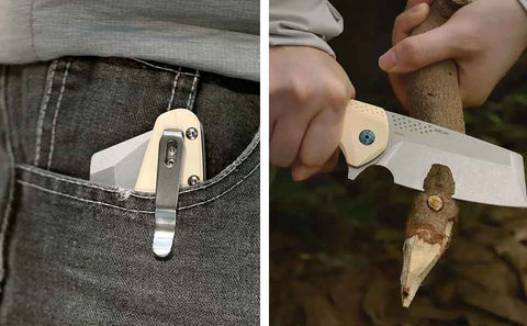 Oknife Gaur Beige Folding Knife | 1000 Lumens