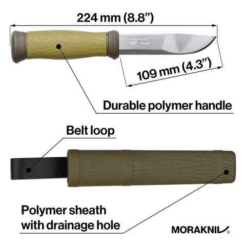 Morakniv Mora 2000 (S) Green | Fixed Blade Hunting Knife | 1000 Lumens