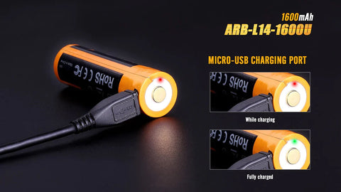 Fenix 1600U AA Battery | USB Rechargeable Battery | 1000Lumens