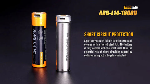Fenix 1600U AA Battery | USB Rechargeable Battery | 1000Lumens