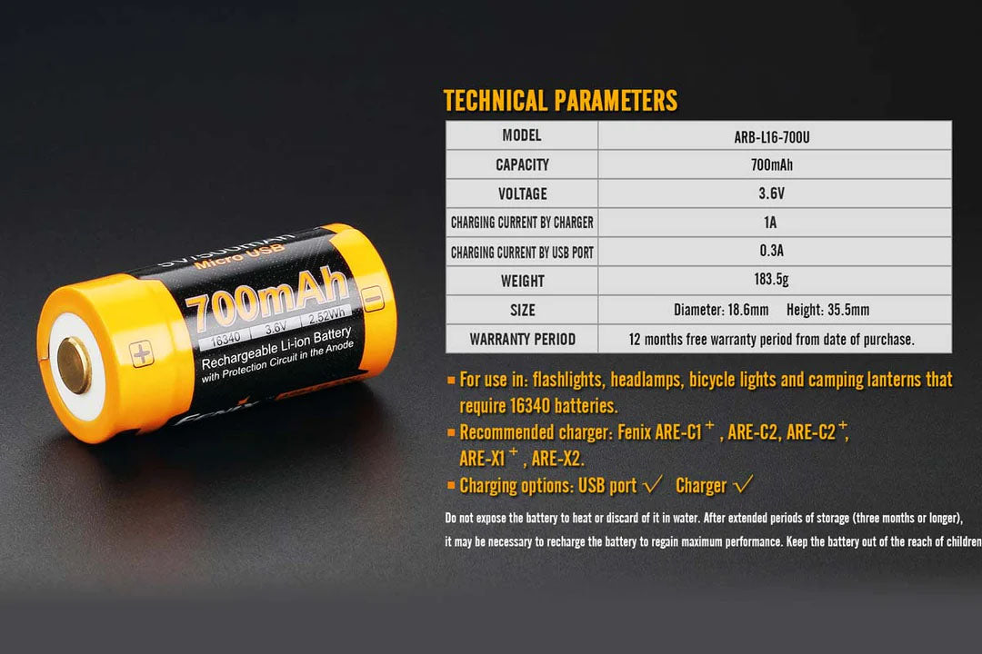 aFenix 700U Battery | ARB L16 700U Battery | 1000Lumens