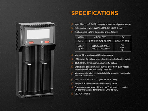 Fenix ARE D2 Charger | Dual Channel Battery Charger | 1000Lumens