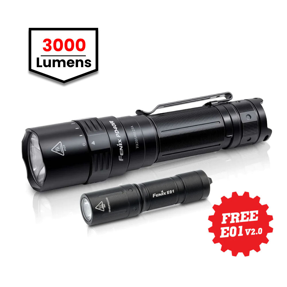Fenix PD40R V2.0 Rechargeable Flashlight Plus Free E01 V2.0