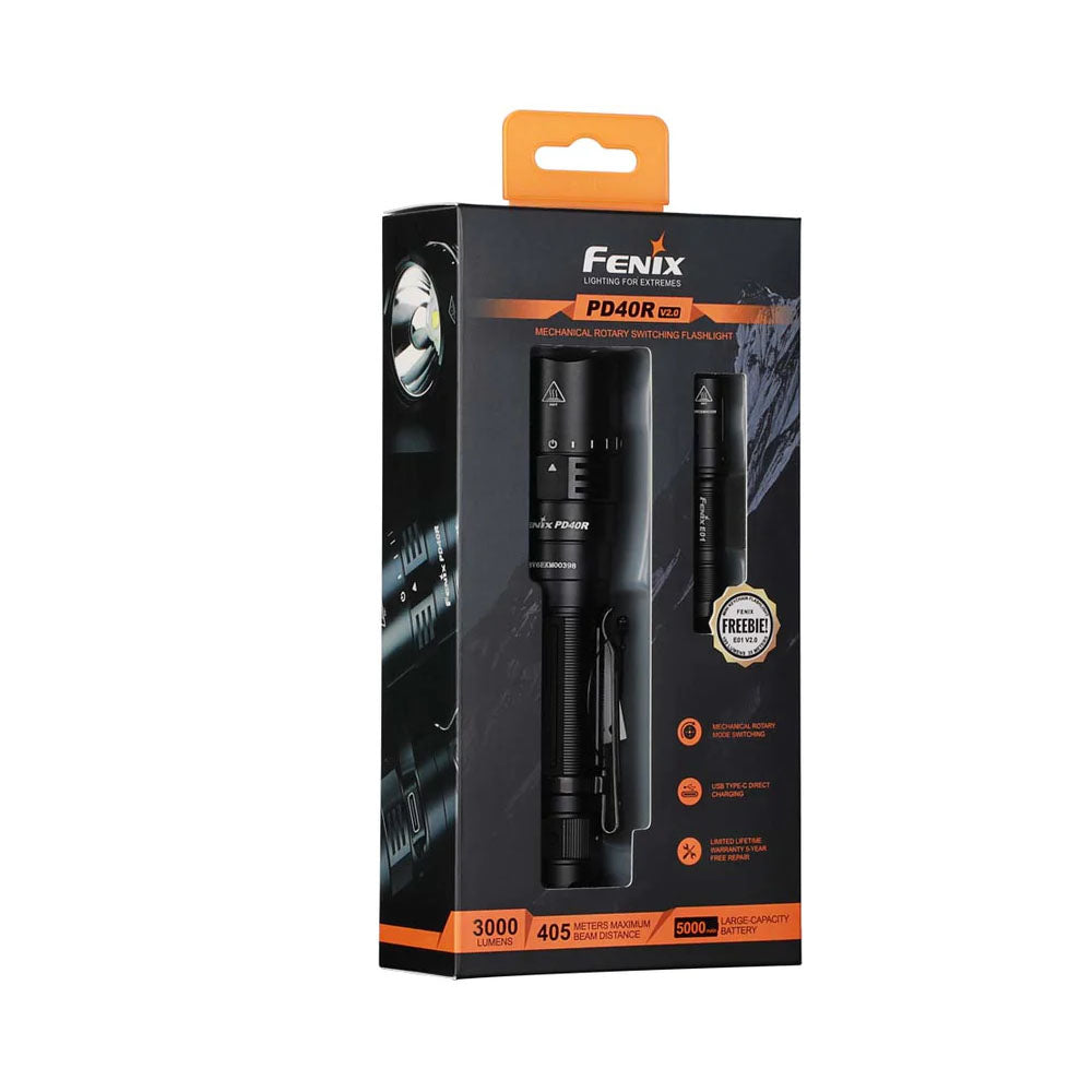 Fenix PD40R V2.0 Rechargeable Flashlight Plus Free E01 V2.0