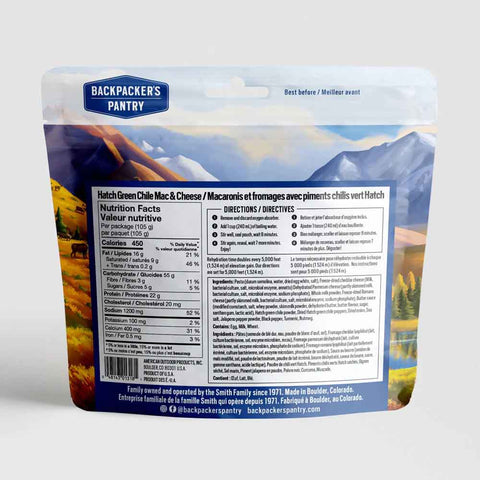Backpacker's Pantry - Hatch Green Chile Mac & Cheese | 1000lumens.ca