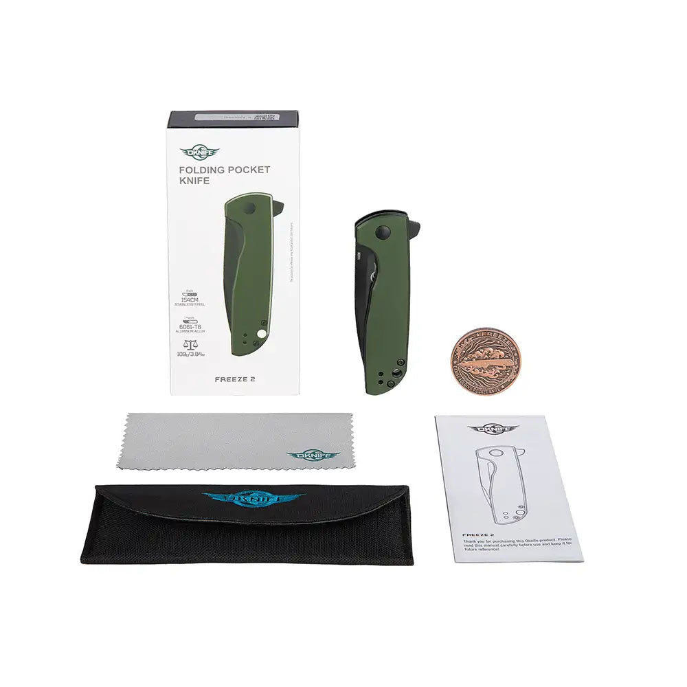 Oknife Freeze 2 Folding Knife | Green | Package Contents