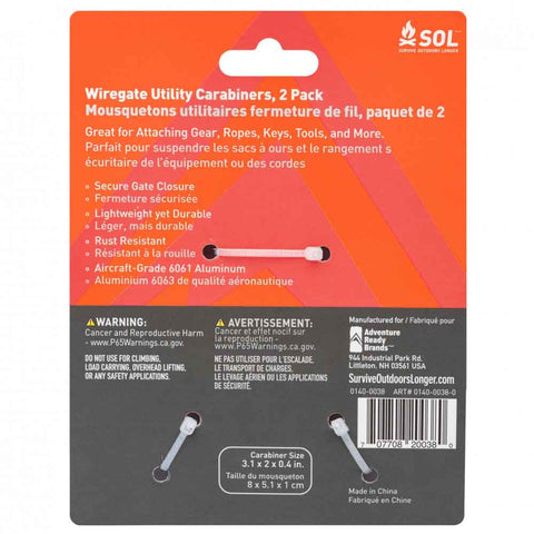 SOL - Wiregate Utility Carabiner 8 cm 2 Pack (Black)